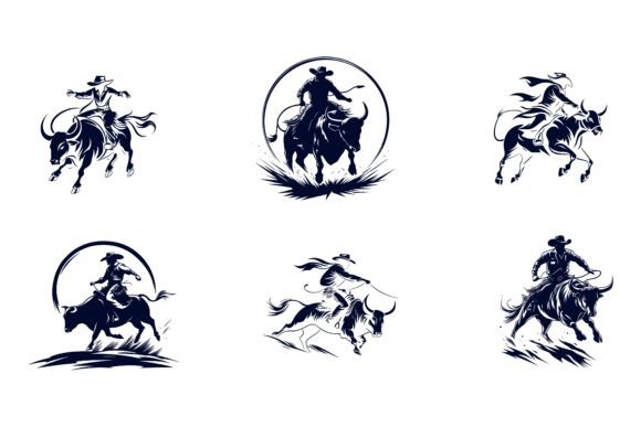 Bull Ridding Illustration Set for Creatives & Pros