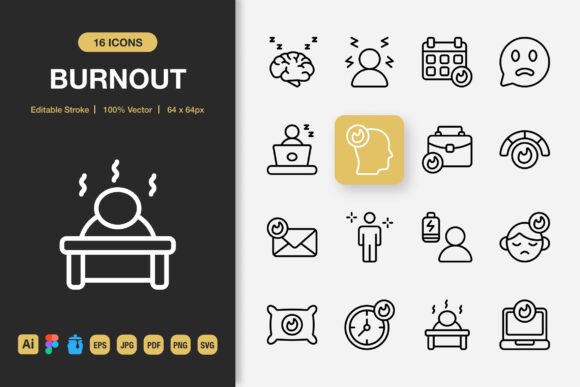 Burnout Outline Icons: Streamlined Design for Modern Creators