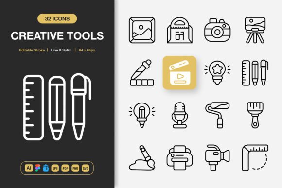 Creative Tools Icons: Minimalist Design That Fits Any Project