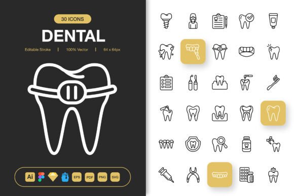 Elevate Your Dental Project with Versatile Outline Icons