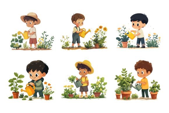 Evaluating Cute Girl Doing Gardening AI EPS Illustrations for Your Creative Workflows