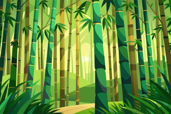 Evaluating the Green Bamboo Stems with Leaves Illustration Set