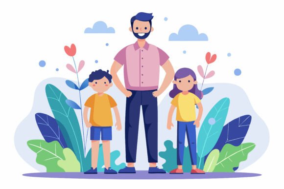 Father with His Children: A Versatile AI Illustration Set