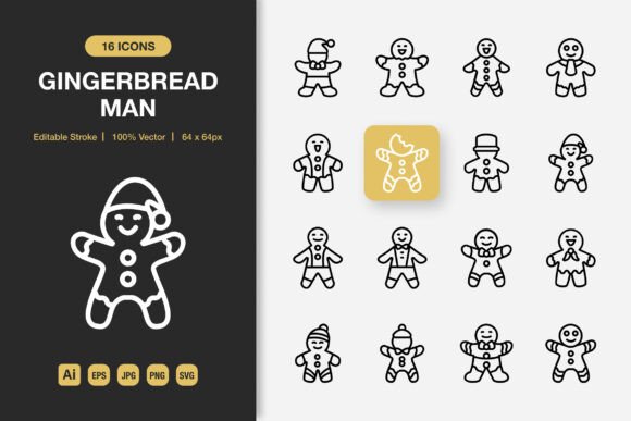 Gingerbread Man Outline Icons: A Design Asset for Streamlined Creative Work