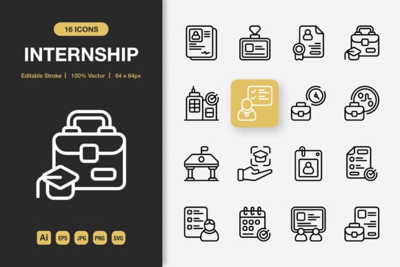 Internship Outline Icons: Minimalist Design Assets That Adapt to Any Project