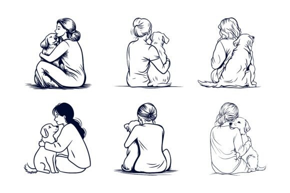 Person Hugging Their Dog: A Heartwarming Vector Illustration That Works Smarter, Not Harder