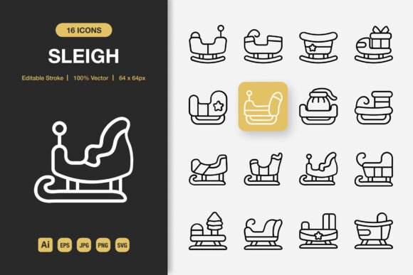 Sleigh Outline Icons: Minimalist Icon Set for Any Project