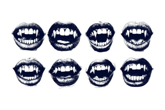 The Many Faces of a Halloween Set of Red Vampire Lips in Digital Illustration